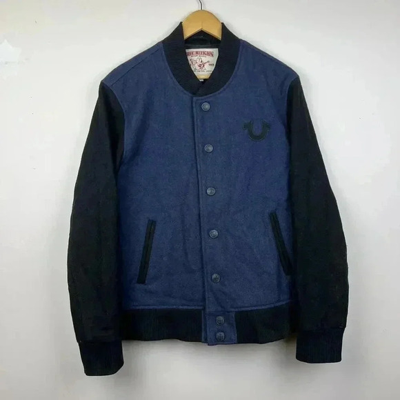 True Religion Men's Varsity Style Jacket - Navy & Black Colorblock - Picture 1 of 6